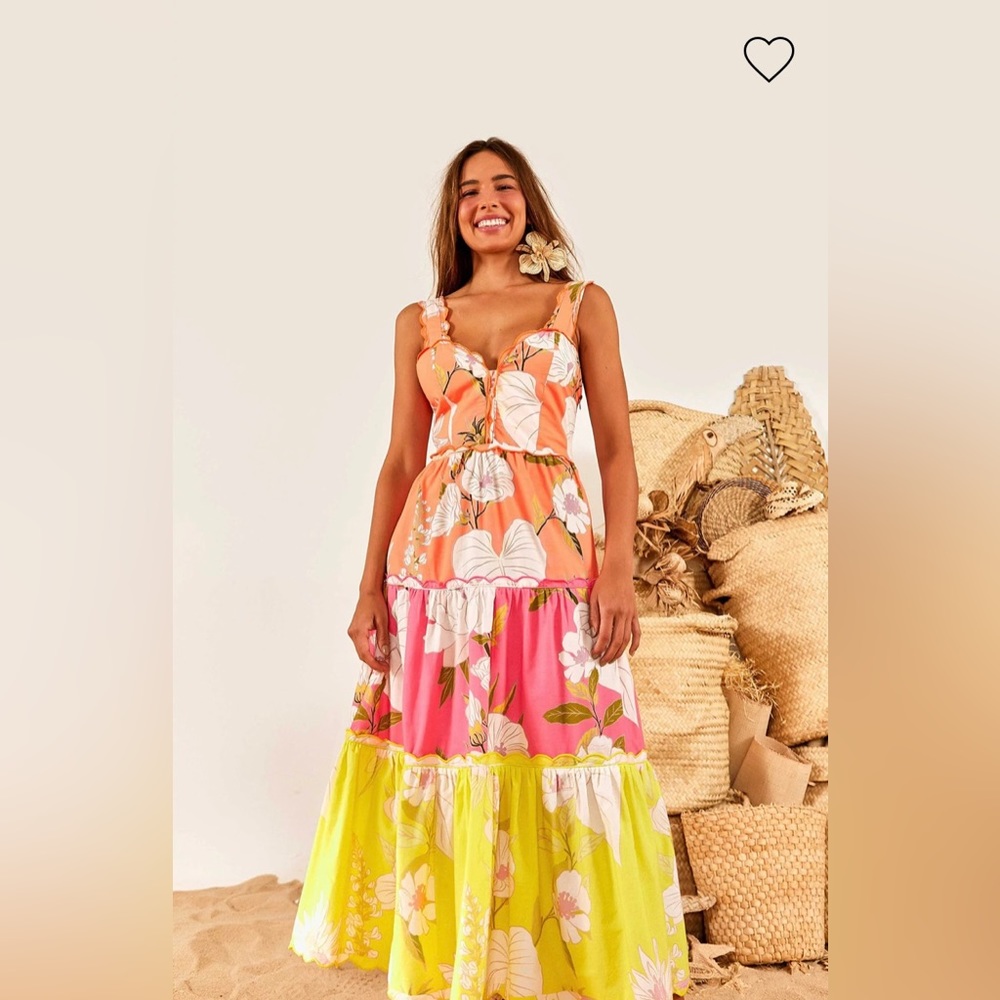 FARM RIO - Mixed Neon Garden Midi Dress